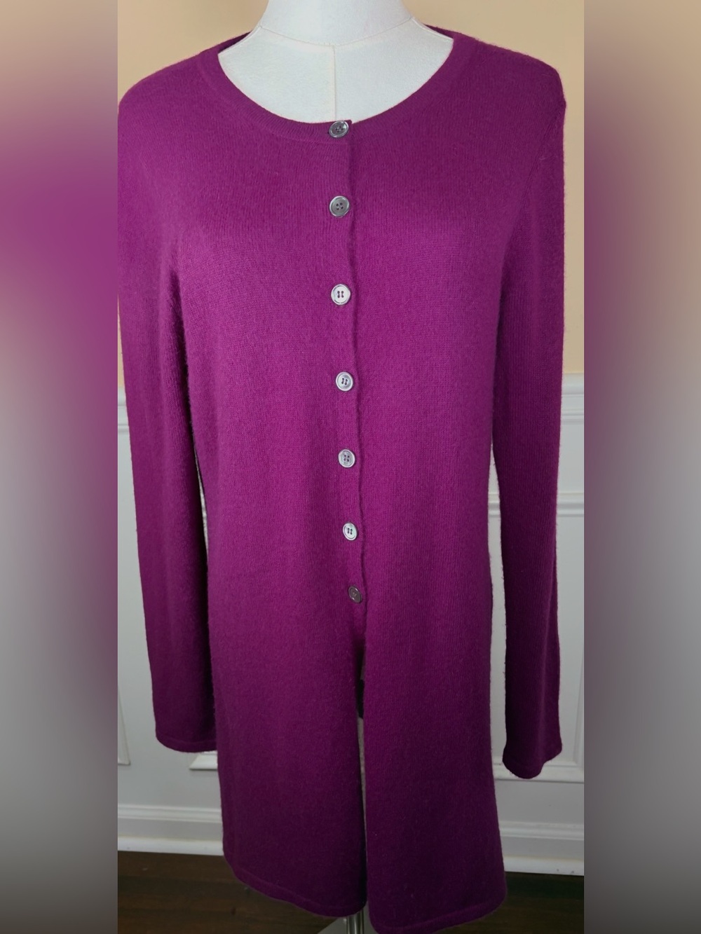 💜 Cashmere by Charter Club 100% Cashmere Long Cardigan M Berry Magenta 2-Ply